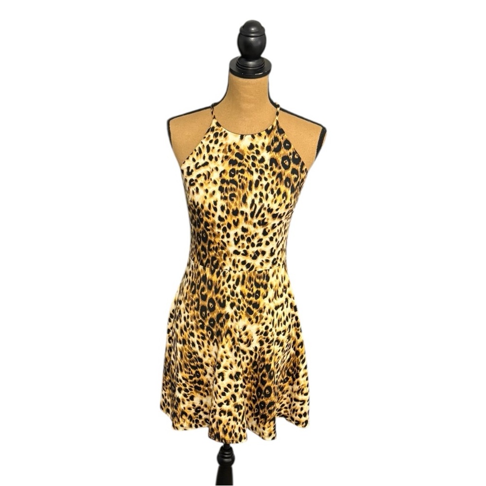 BCX Leopard Cheetah Halter Mini Dress Women’s Medium Western Glam Y2K
